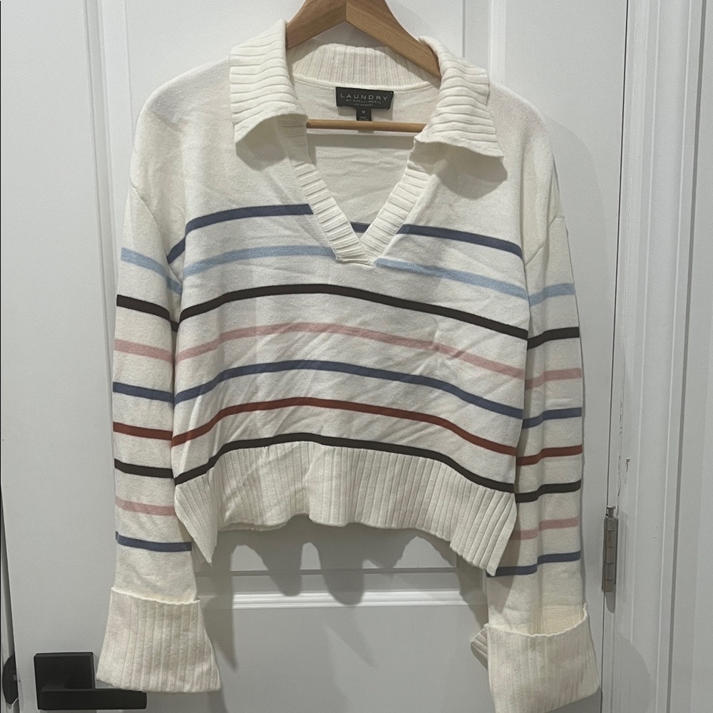 Laundry By Shelli Segal Cropped Sweater -‎ Cream w/ Multicolor Stripes, Medium